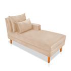 Divã Chaise Chloe 160 cm Veludo Bege Pés Chanfrado Castanho - D'Rossi