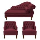 Divã Larissa 150 cm e 2 Poltronas Genesis Suede Vermelho Bordo - LM DECOR