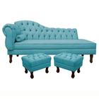 Divã Recamier Namoradeira Larissa 140cm com Capitonê Direita 02 Puffs Retrô Suede