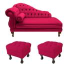 Divã Recamier Namoradeira Larissa 150cm + 2 Puffs Retrô Veludo Pink - LM DECOR