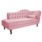 Divã Recamier Sofá Juliana 140cm Lado Esquerdo Suede Rosa Bebê Sala de Estar Recepção Quarto Escritório Capitonê Luis XV - AM Decor