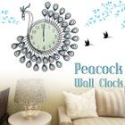 DIY 3D criativo pavão relógio de parede grande relógio de metal brilhante