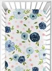 Doce Jojo Projeta Azul Marinho e Cor rosa Aquarela Floral Girl Equipado Crib Sheet Baby ou Toddler Bed Nursery - Blush, Verde e Branco Shabby Chic Rose Flower - Sweet Jojo Designs