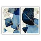 Dois Quadros Decorativos com Moldura de Madeira 90x60 cada Abstrato Azul Grande Sala Quarto Escritório