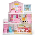 Dollhouse Costzon de madeira de 3 andares com 5 quartos e 10 conjuntos de móveis