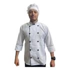 Dolma branca g com friso e botão preto manga 3/4 unissex chef jaleco cozinha