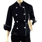 Dólmã Chef Feminino Preto/ Branco 100% Algodão