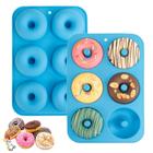 Donut Mold Aichoof Silicone para 6 donuts, conjunto de 2 azuis