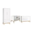 Dormitório Classic 2 Portas e Cômoda com Porta Branco com Pés Madeira Natural - Reller Móveis