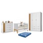 Dormitório Infantil Ayla Guarda Roupa, Cômoda e Berço com Colchão Physical - Phoenix Baby