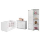 Dormitório Infantil Doce Sonho 2 Portas, Cômoda 1 Porta e Berço Mini Cama Branco - Qmovi