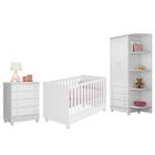 Dormitório Infantil Doce Sonho 2 Portas, Cômoda 4 Gavetas e Berço Mini Cama Branco com Rodízio - Qmovi