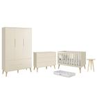 Dormitório Infantil Theo 3 Portas, Cômoda 6 Gavetas, Berço, Mesa de Canto com Pés Madeira Naturale Colchão - Reller Móveis