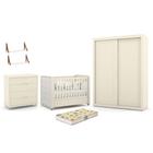 Dormitório Tutto 2 Portas, Cômoda, Berço com Capitonê, Colchão Supreme e Prateleiras - Matic Móveis