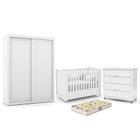 Dormitório Tutto New 2 Portas, Cômoda 4 Gavetas e Berço Branco Soft com Colchão D18 - Matic Móveis