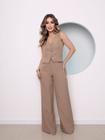 DOUTORAS MODAS Conjunto Longo Calça e Colete Alfaiataria Gabardine Com Bolso Social Fashion 189