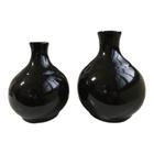 Dupla de vaso garrafa bojuda decorativa em cerâmica preto brilho G 19x15cm P 17x13cm