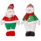 Dupla Natalina Papai Noel e Boneco de Neve Vermelho Brilho e Verde 44cm Decoração Premium Casa