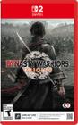 Capa do jogo Dynasty Warriors Origins para Nintendo Switch 2 com arte em preto e branco mostrando um guerreiro de costas segurando uma espada