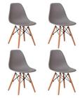 Eames Cinza com Pés de Madeira Kit 4 Cadeiras Decorativas Eiffel Charles