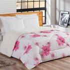 Edredom Confort Queen Dupla Face Sherpa Floral Rosa