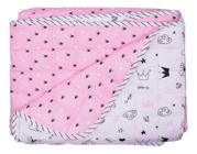 Edredom Para Bebe Reininho Encantado Berço Menina Rosa 85cm X 1,30m 100% Algodão - Minasrey