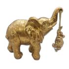 Elefante da Sabedoria Brincando com seu Filhote Dourado 13cm - Youbai