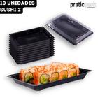 Embalagem Plástica Retangular Combinado Lanche Sushi 2 Praticpack - 24x15x4cm - 10 Unidades