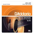 Encordoamento para violão aço ej10-b 80/20 bronze d'addario