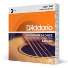 Encordoamento Violão Aço 010 DAddario Phosphor Bronze Pack Com 3 Jogos EJ15-3D