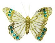 Enfeite Borboleta kit com 06 pçs de 10cm Glitter Verde com Presilha para fixar na Decoração