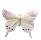 Enfeite Borboleta kit com 06 pçs de 8cm Branco c/Glitter com Presilha para fixar na Decoração