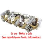 Enfeite de Mesa de Natal BRANCO e PRATA 38cm para colocar velas com pinhas.