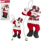 Enfeite de pendurar papai noel / boneco de neve xadrez vd com guizo 27x15cm