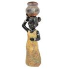 Enfeite Estátua Africana Com Vaso Na Cabeça 25x8x6cm Resina