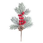 Enfeite galho pinha folhas e frutas vermelho verde 33cm natalino natal árvore decoração nevado 1103167