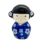 Enfeite Japonesa Kokeshi Azul Afasta maus espiritos Cerâmica