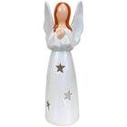 Enfeite Natal Anjo de Porcelana Porta Velas Decoração 25,5 cm de Altura.