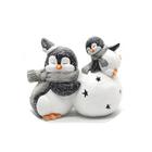 Enfeite Natalino Pinguins Nevado Decoração Luminária LED Luz