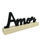 Enfeite palavra amor preto com base de madeira 20x8,5x4cm