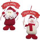 Enfeite Pendurar Placa Feliz Natal Papai Noel/Boneco De Neve 31Cm - RIO MASTER