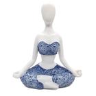 Enfeite Yoga Resina Estatua Decorativa Meditando Azul 12 cm
