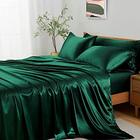 Entisn 5Pcs Silky Satin Sheets Set, Queen Size Satin Bed Sheets Set, Blackish Green Luxury Beddding Sets, Breathable & Ultra Soft Sheets Set inclui 1 folha equipada, 1 folha plana, 3 fronhas