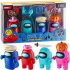 Entre as figuras de ação dos EUA Todos os quatro colecionáveis de 4,5 polegadas de altura Entre nós, brinquedos e mini brinquedos jogáveis Red, Pink e Cyan Crewmates e Blue Ghost com 8 chapéus e mãos Brinquedos infantis da PM.