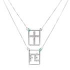 Escapulário unissex com pingentes cruz e fé cravejados - prata 925 - jromero artigos