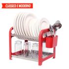 Escorredor 12 pratos Inox Vermelho com Porta Talheres