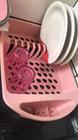 Escorredor de Louça Rosa 43x8cm Plástico Resistente Vazado p/ Pia Pratos Copos Talheres Potes Utensílios de Cozinha