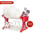 Escorredor De Pratos Alto Vermelho Inox 16 Pratos