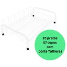 Escorredor de pratos para 20 pratos 7 copos e talheres em aço Cama Luxo Branco