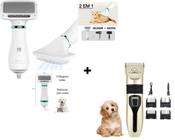 Escova secadora pet tosa + maquina de tosa pets cães e gato kit completo